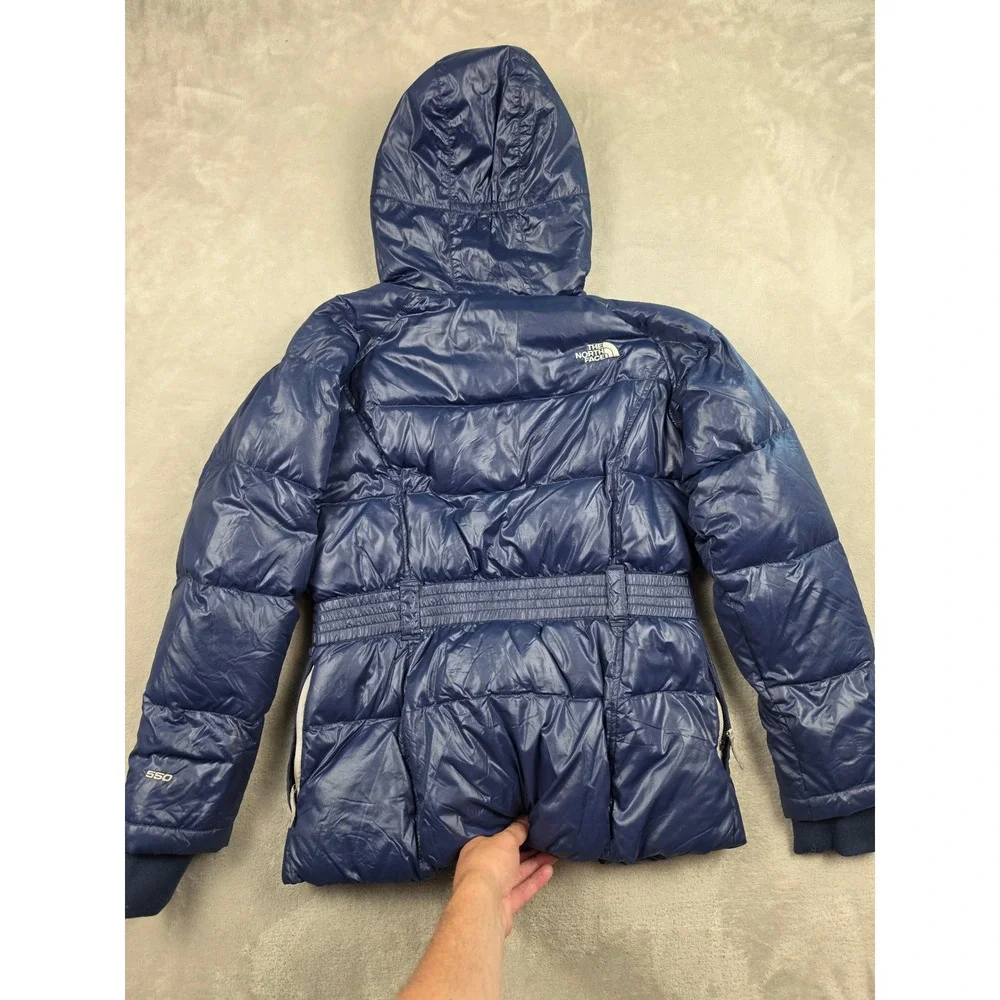 The North Face Puffer Jacket Girls‎ L 14/16 Blue Belted Goose Down 550 Hooded